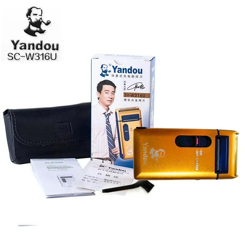 YANDOU Afeitadora eléctrica para hombre, máquina de afeitar recargable, cuchilla que se puede reemplazar, color dorado, cuidado facial, recortadora