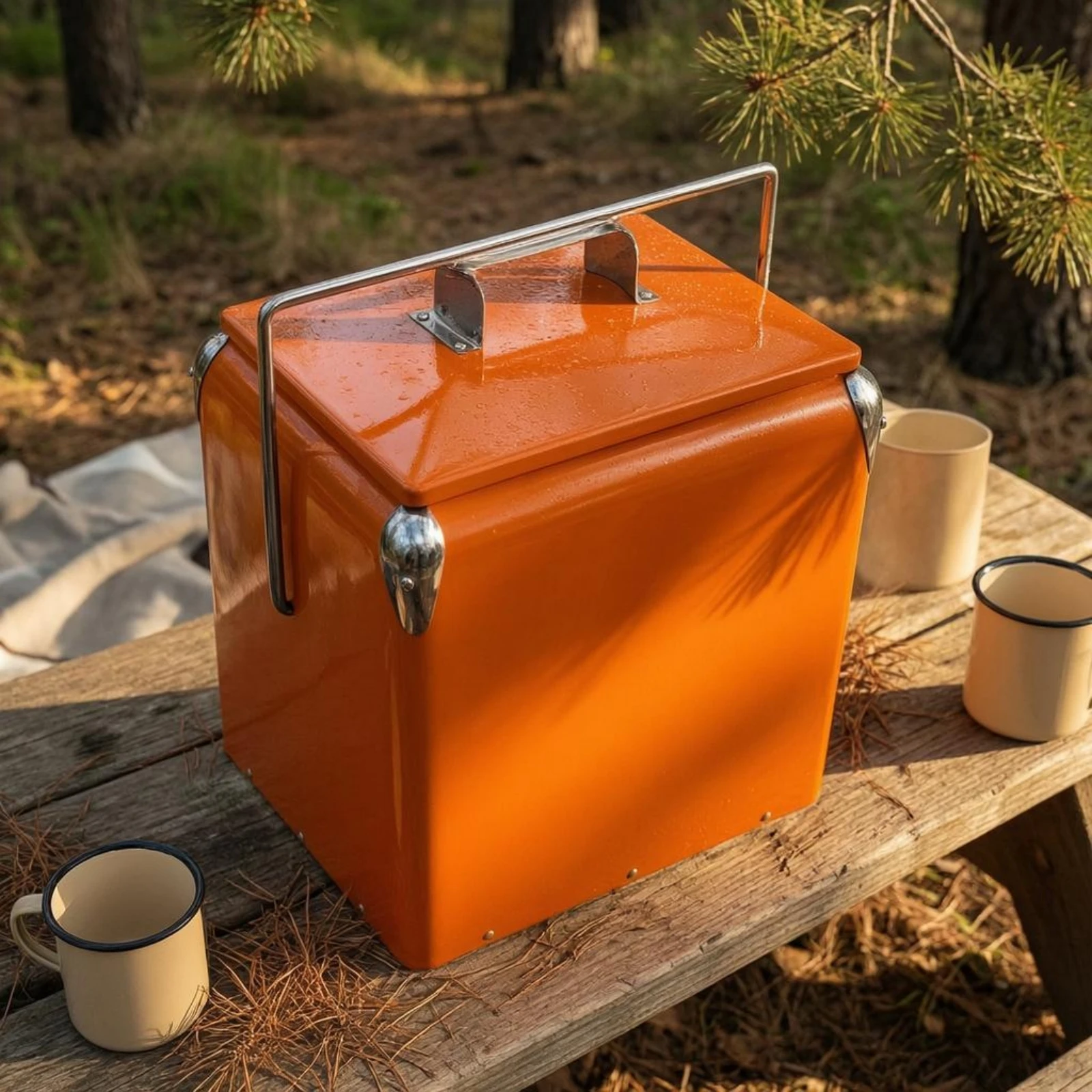Metal Cooler Box Powder-Coated 13 L Cooler Box Ice Chest Insulated Outdoor Storage Food-Grade Liner for Camping, Travel