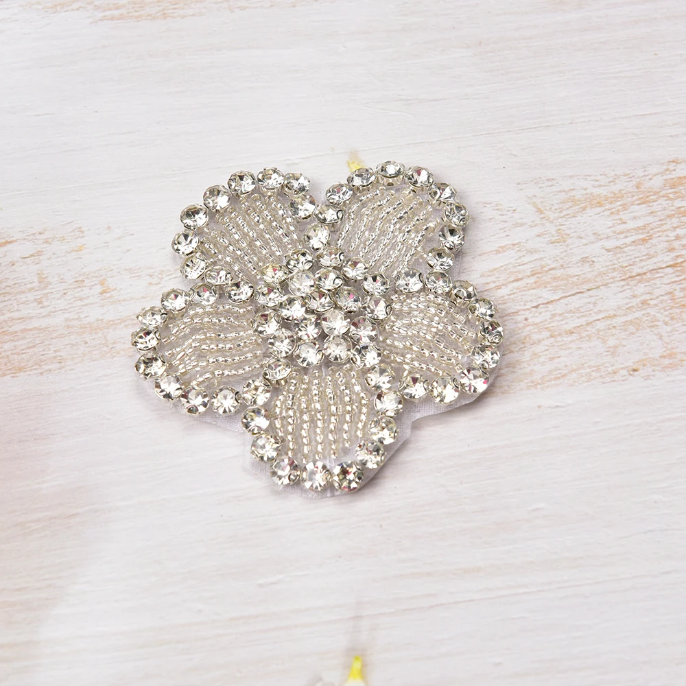 High-Grade Bridal Patch Wedding Accessories Silver Crystal Rhinestone Flower Lace Ribbon Sewing Dress Hair Bands For Shoes Bags