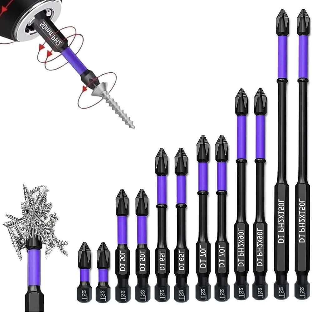 

Magnetic Screwdriver Bits Non-slip Shockproof Phillips Impact Bits Hex Shank Alloy Steel Bits Suitable for Power Tools 6/12 Pcs