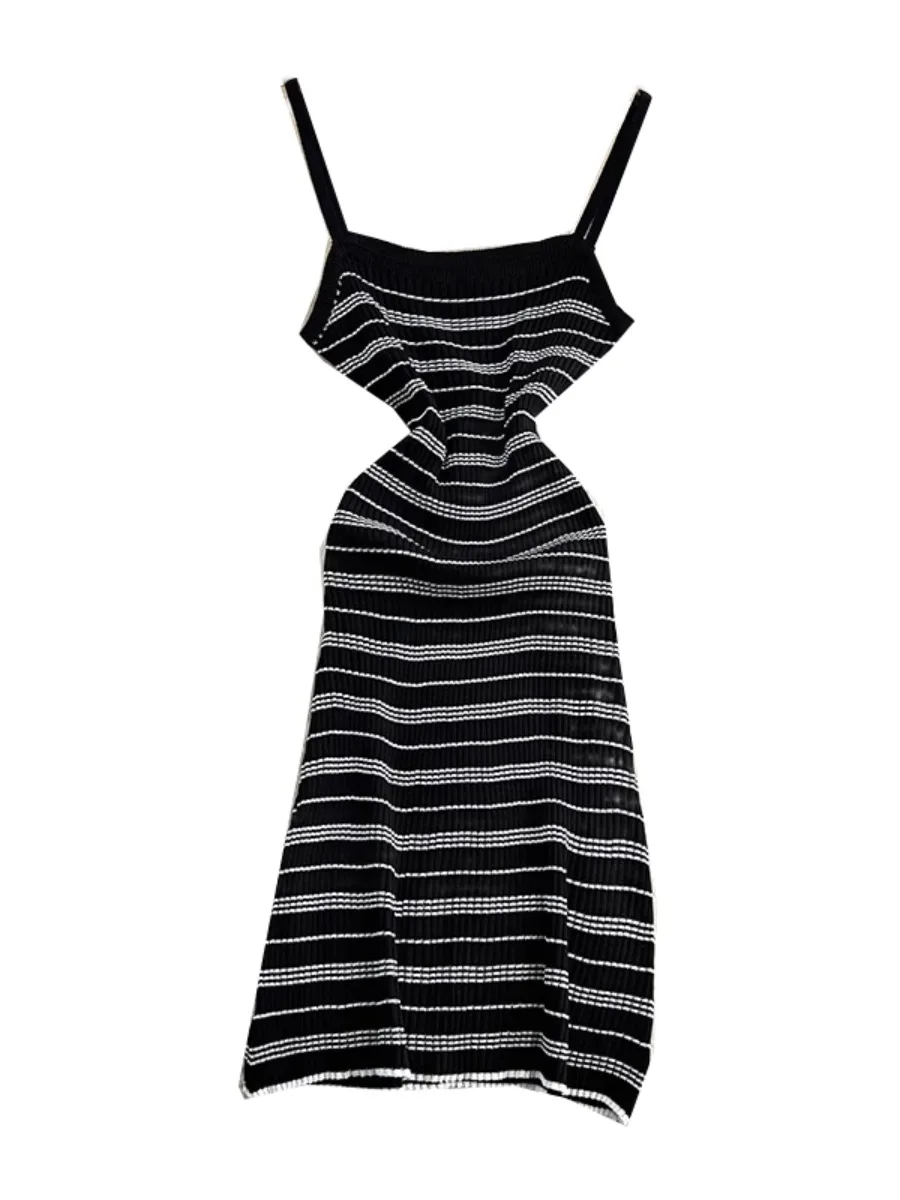 Foamlina Elegante abito sottoveste in maglia a righe francesi da donna 2025 Abito estivo elastico slim fit aderente midi lavorato a maglia con canottiera