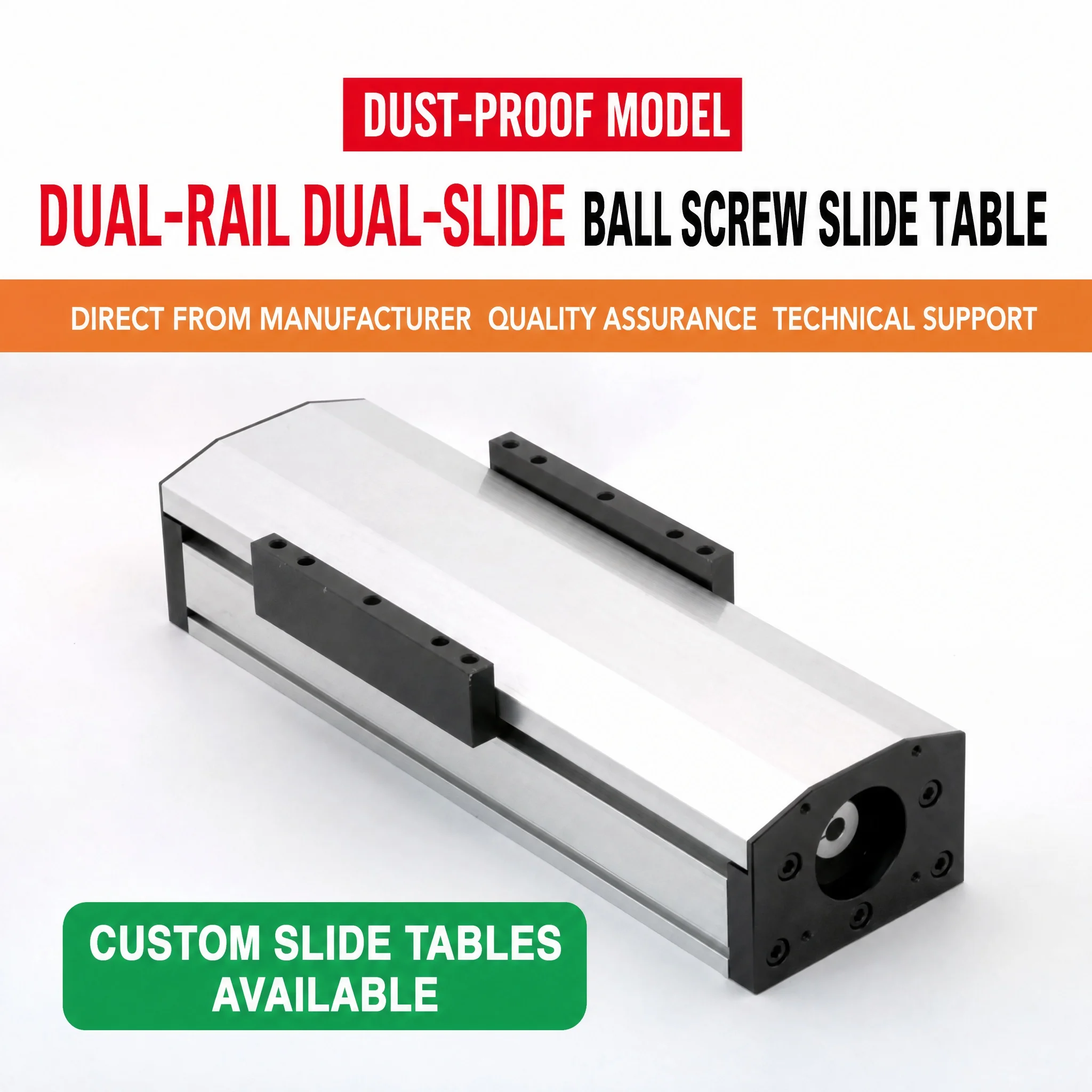 GF90 Ball Screw Linear Stage Dual Rail Double Slider Dustproof CNC Worktable