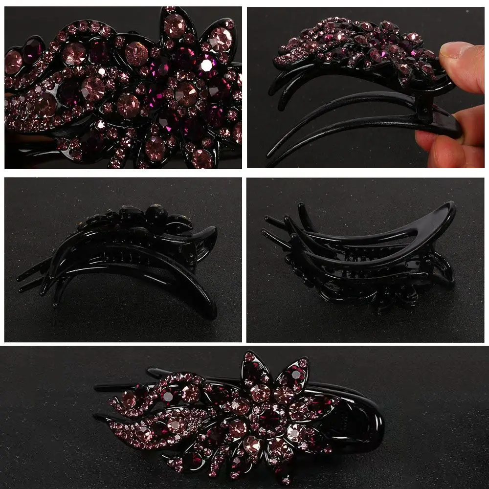 Fashion Rhinestone Hairpin Women Elegant Hair Claw Hairgrip Ponytail Headwear Duckbill Clip Party Wedding Daily Hair Accessories