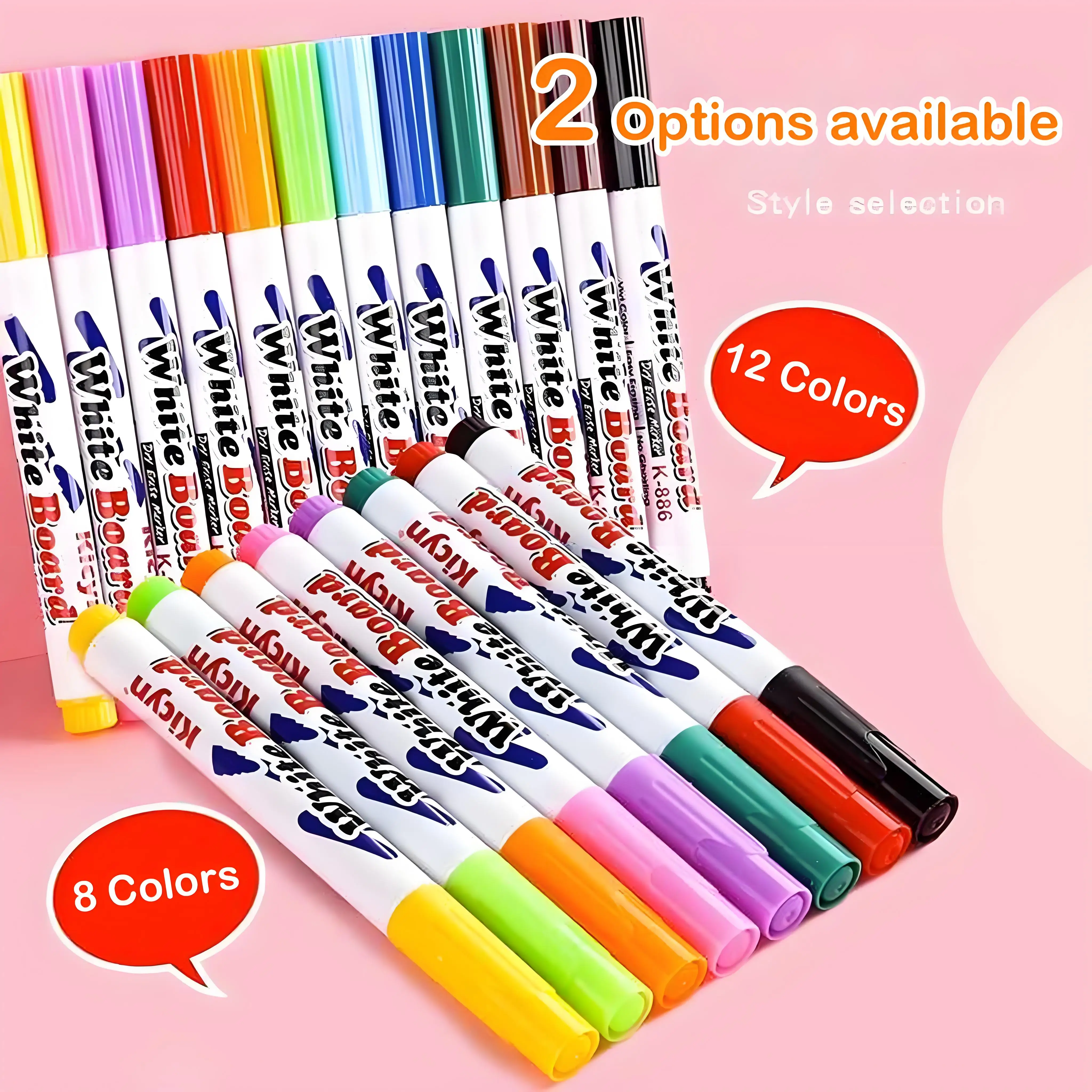 8/12 Colors Water Floating Pens with Spoon Kids Water Drawing Water-based Eco-friendly Erasable Washable Whiteboard Educational