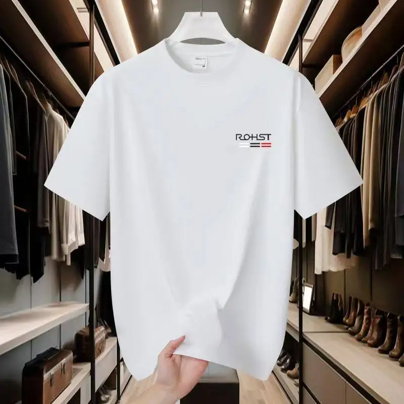 Men's Casual Cotton T-shirt Short Sleeve Letter Print Loose Fit Summer Breathable Comfortable Heavyweight round Neck Top