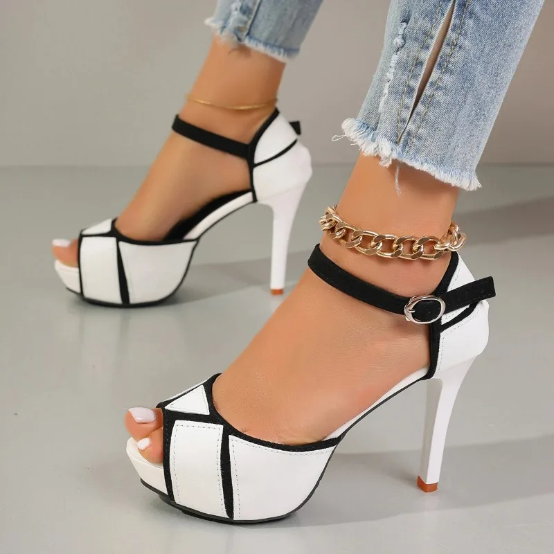 

Women's Sandals Colorblock Peep Toe Platform Pumps Summer Fight Color Shoes Fish Mouth High Heels Sexy Thin Heels Dress Shoe New