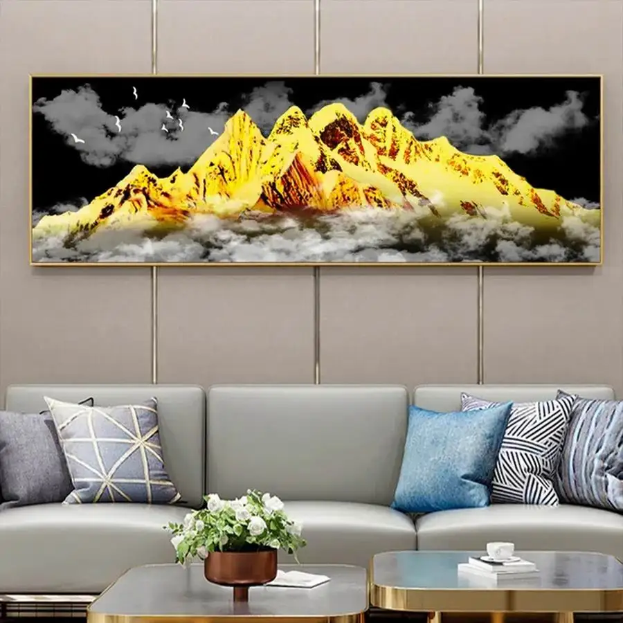 Abstract Cloud Golden Mountain Diamond Painting Large Size Mosaic Embroidery Landscape Tree Full Rhinestone Picture AA5043