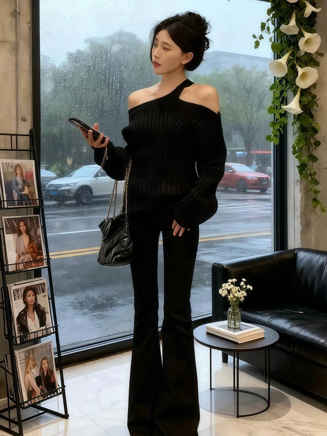 

Корейский вязаный свитер с открытыми плечами, женская осенне-зимняя верхняя одежда, ленивый сексуальный трикотаж на одно плечо