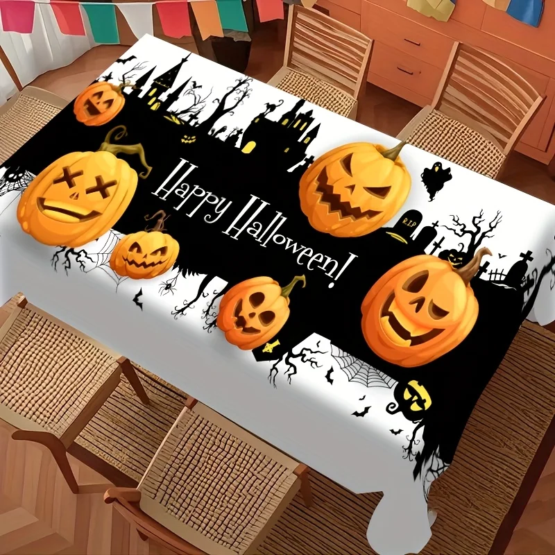 One Halloween tablecloth with a terrifying pumpkin and haunted house pattern - Happy Halloween textzyc