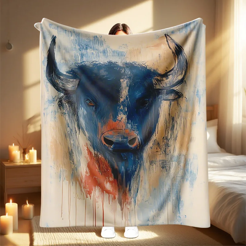 1pc 2025 New Picasso Bull Head Print Blanket - Soft Warm All-Season Throw for Sofa, Bed, Car, Office, Camping & Travel - Machine