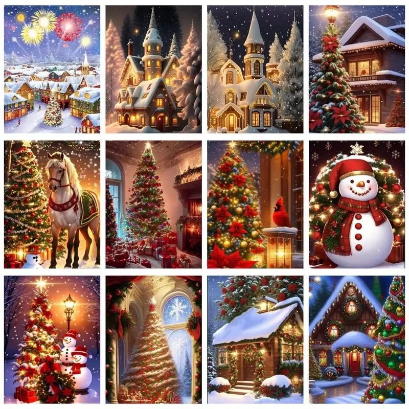 DIY Digital Oil Painting Paint By Number Christmas Scene Canvas Hand Painted Artwork for Home Decoration Festival Gift
