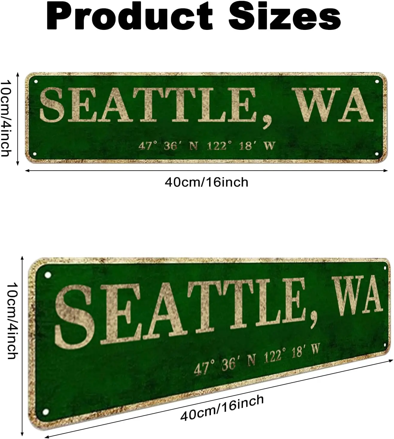 Seattle, WA City Sign Rustic Vintage Metal Art Wall Decor Office/Home/Classroom 4” x 16”