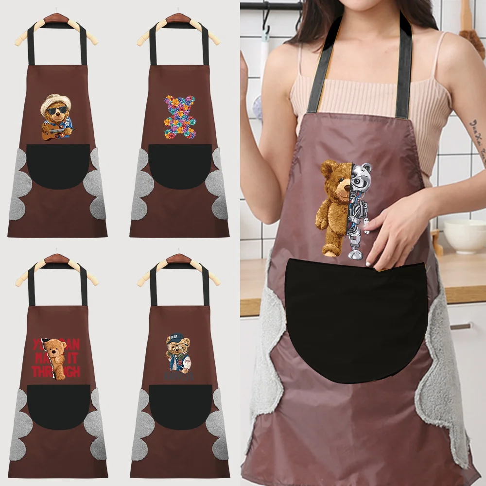 

Canvas Waterproof Apron Pocket Coveralls for Cafes Restaurants Home Kitchens Canvas Adjustable Adult Aprons Cute Bear Pattern