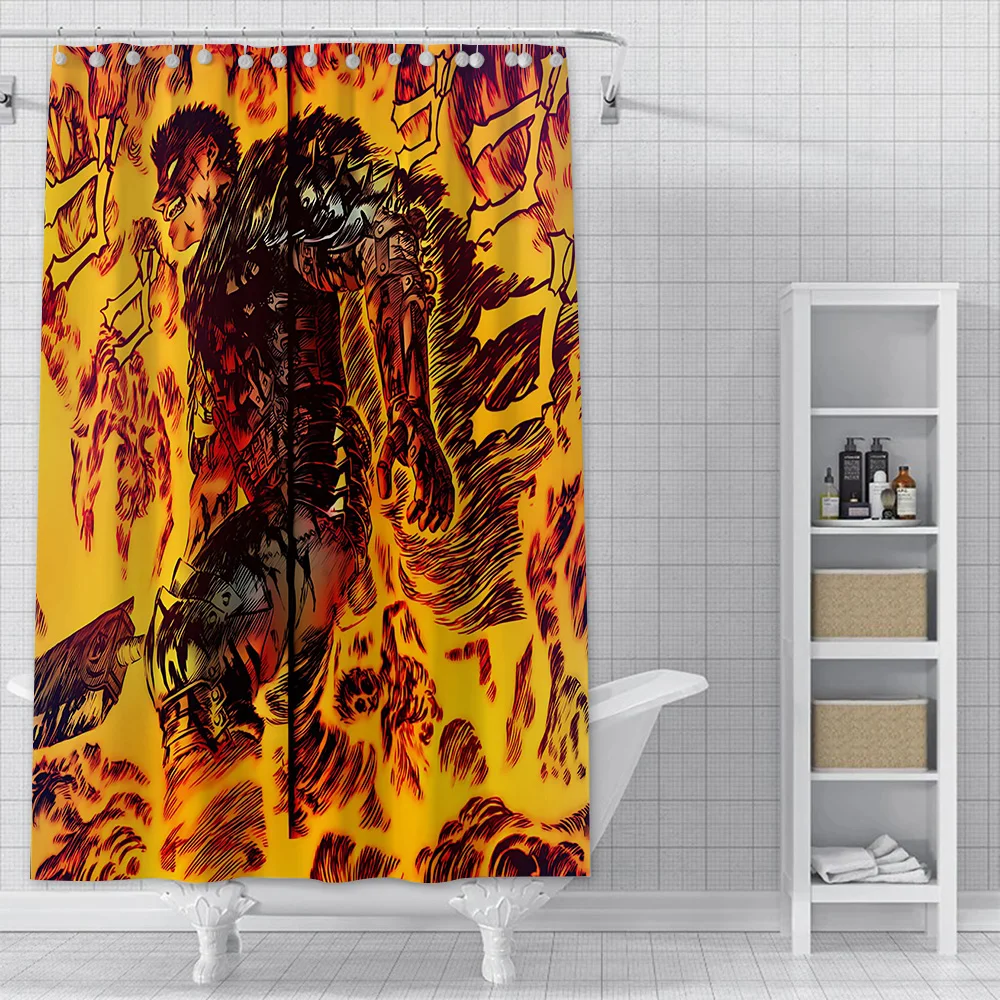 Hot Anime Cool B-Berserk Guts Shower Curtain Waterproof Polyester Fabric Colorful Bath Curtains Home Bathroom Curtain With Hook