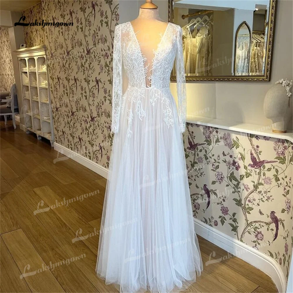 Lakshmigown Watteau Train Backless Wedding Dress 2025 V Neck A Line Wedding Gown vestidos novias boda hochzeitskleid amanda novi