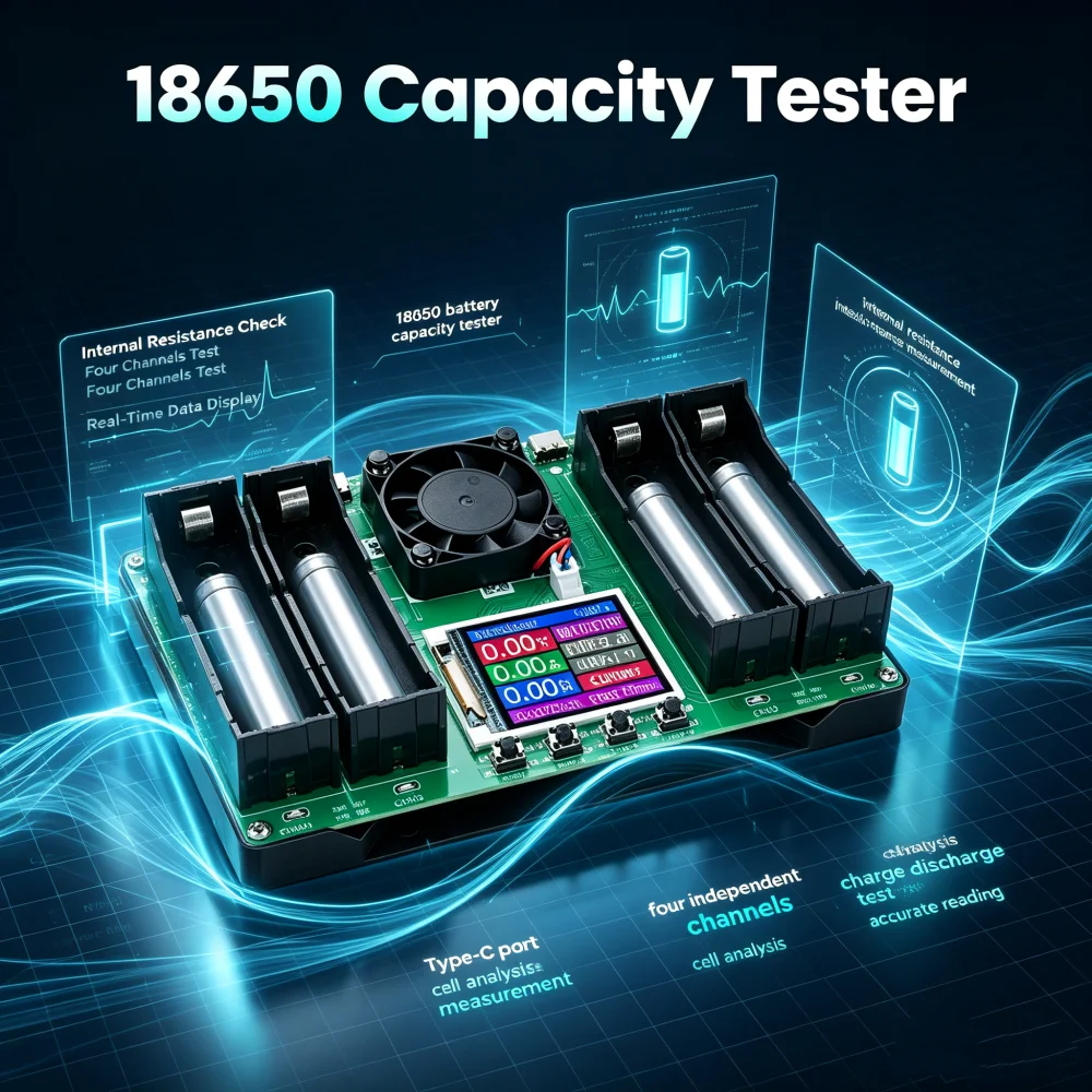 Chinese/english Digital Display Battery Capacity Internal Resistance Tester Four Channel18650 Battery Power Detector Module