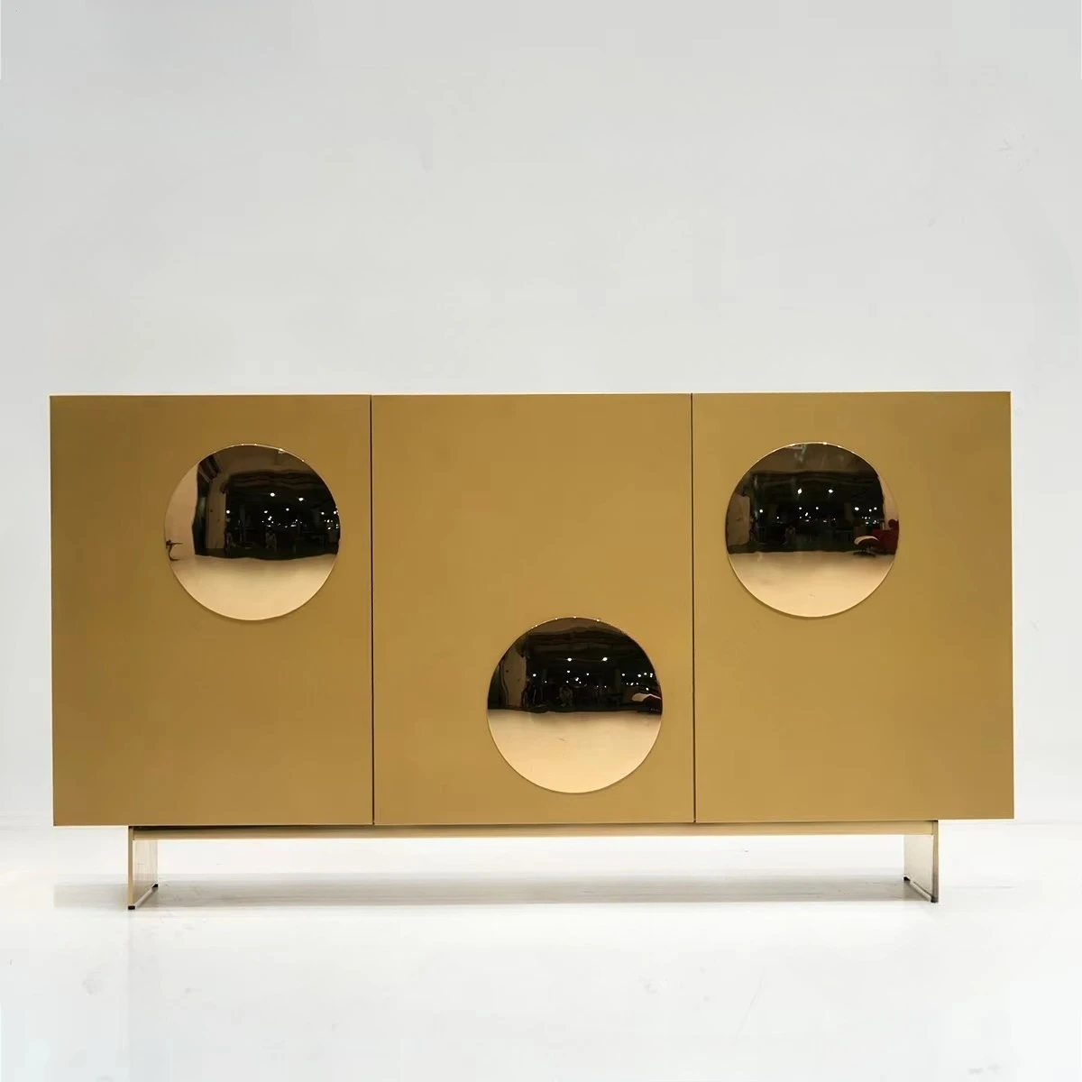 Modern Art Stainless Steel Side Cabinet Gold Metallic Lacquer Restaurant Sideboard
