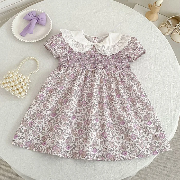 2026 Neue Sommer-Schwesterkleidung 2-6 Jahre Baby Mädchen Partykleid Kurzärmeliges Baumwoll-Blumendruck Kinder Prinzessinnenkleid – Detail 6