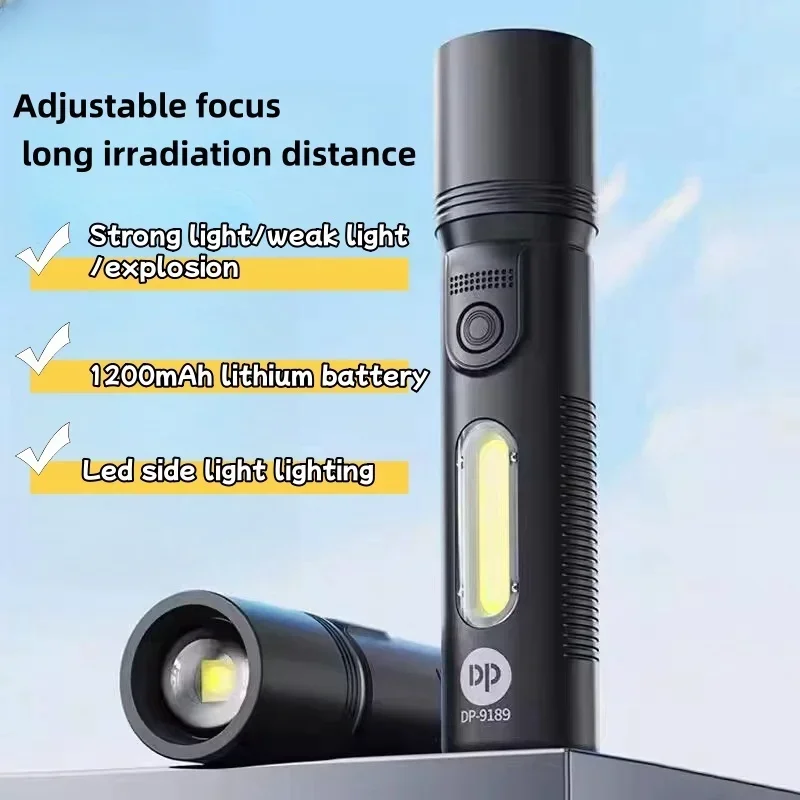 Rechargeable led mini flashlight EDC with 2W COB Side Torch light Mini portable Rechargeable lamp self defense Small Lantern