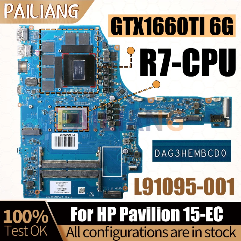 

For HP Pavilion 15-EC Laptop Mainboard DAG3HEMBCD0 L91095-001 R7 AMD CPU GTX1660TI 6G Notebook Motherboard Full Test