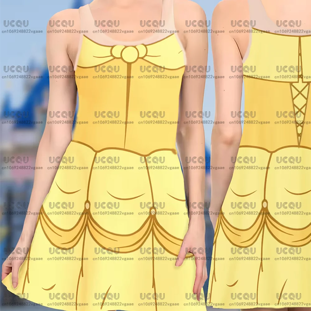 2025 حسناء الأميرة ديزني أفضل الفتيات تنورة تي شيرت تي شيرت هدية حفلة Y2k الملابس متزلج فستان تأثيري الجمال والوحش جديد حار #4