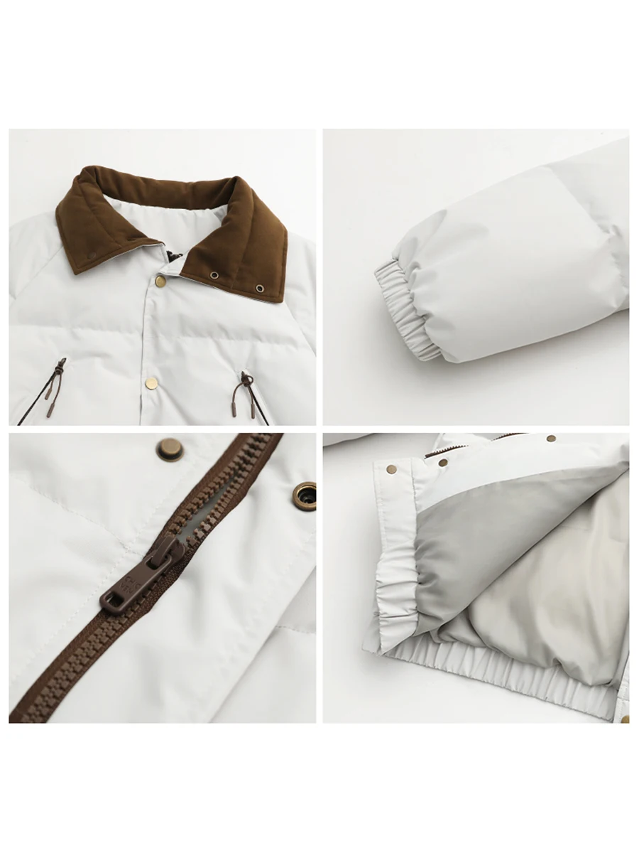 CHIC VEN moda mujer abrigos de plumas de manga larga sólido Retro suelto Casual contraste 90 chaqueta de plumón blanca Otoño Invierno 2025