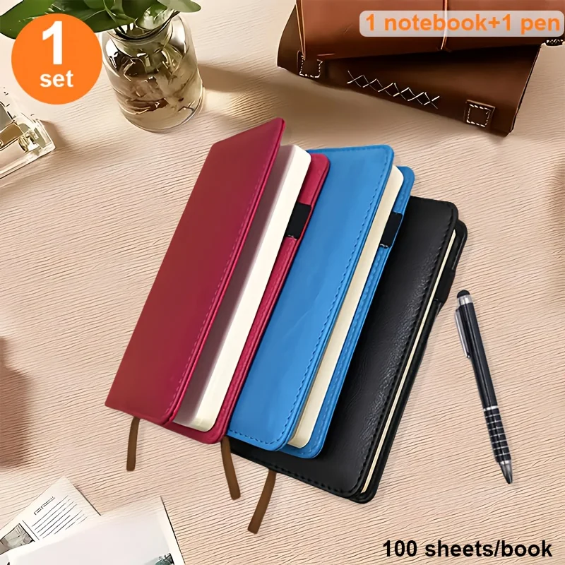 1 Satz multifunktionales Planer-Set, Notizbuch, Notizblock, Arbeitsnotizbuch, 6,77 Zoll lang, mit Metallstift, herausnehmbaren Innenseiten, tragbar, geeignet für Besprechungsnotizen, Markierungen und