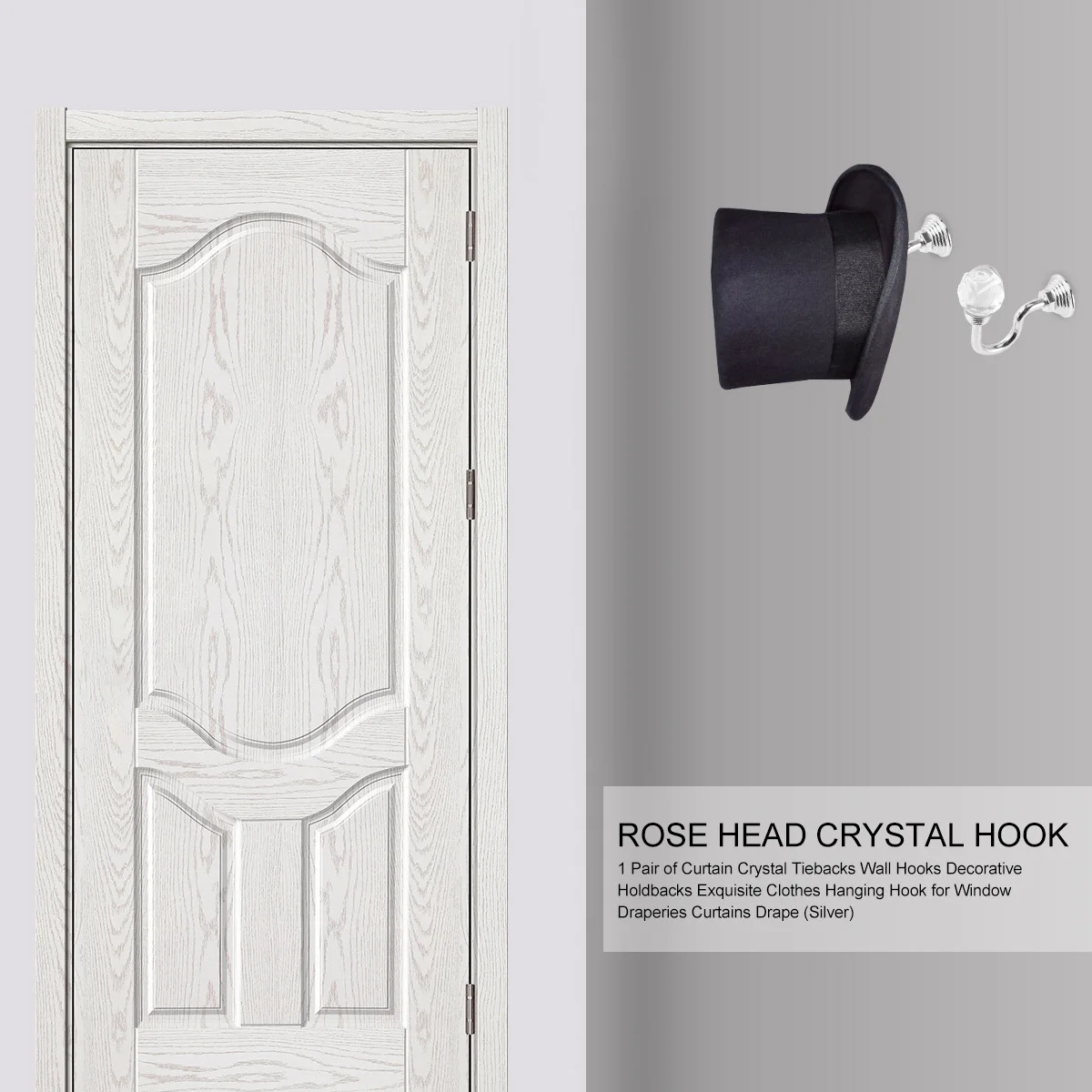 

1Pair Curtain Crystal Tiebacks Wall Hooks Silver Decorative Curtain Holdbacks Draperies Drapery Hook Household U Hooks