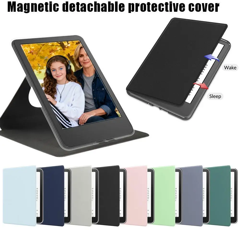 

For 7-inch Kindle PU Leather Magnetic Detachable Stand Case 360° Rotating Case Clear Hard Back Shell Magnetic Detachable Stand