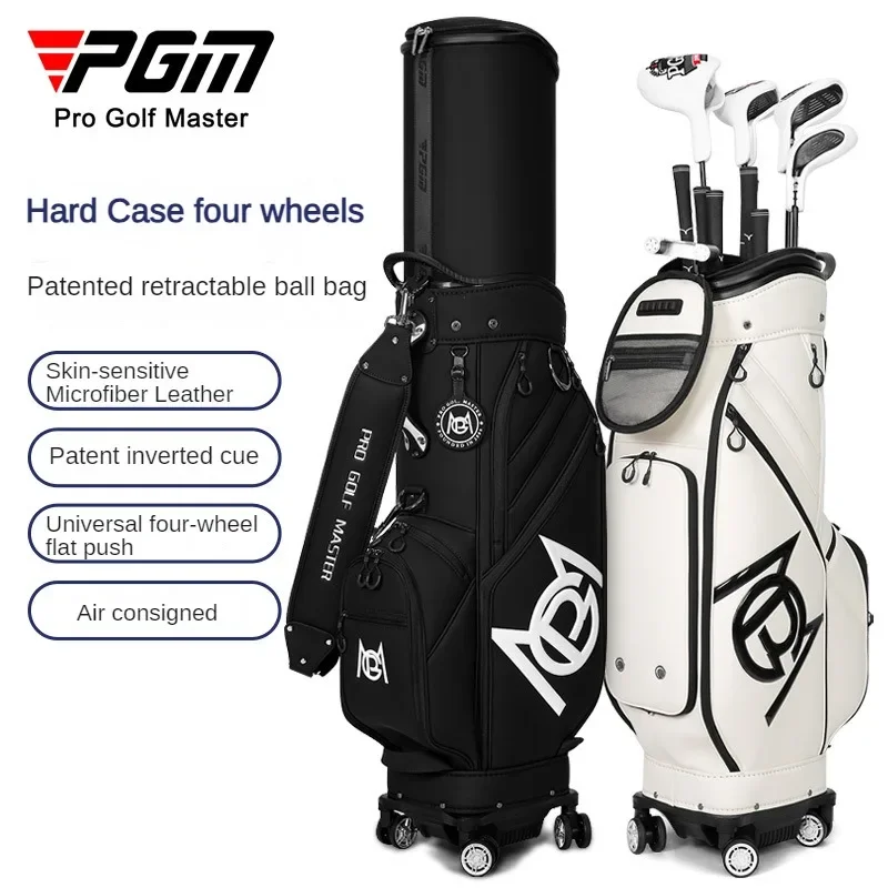 PGM Golf Bag Men Women Hard Shell Telescopic Four Wheel Flat Push Air Cargo Inverted Club Soft Leather QB153