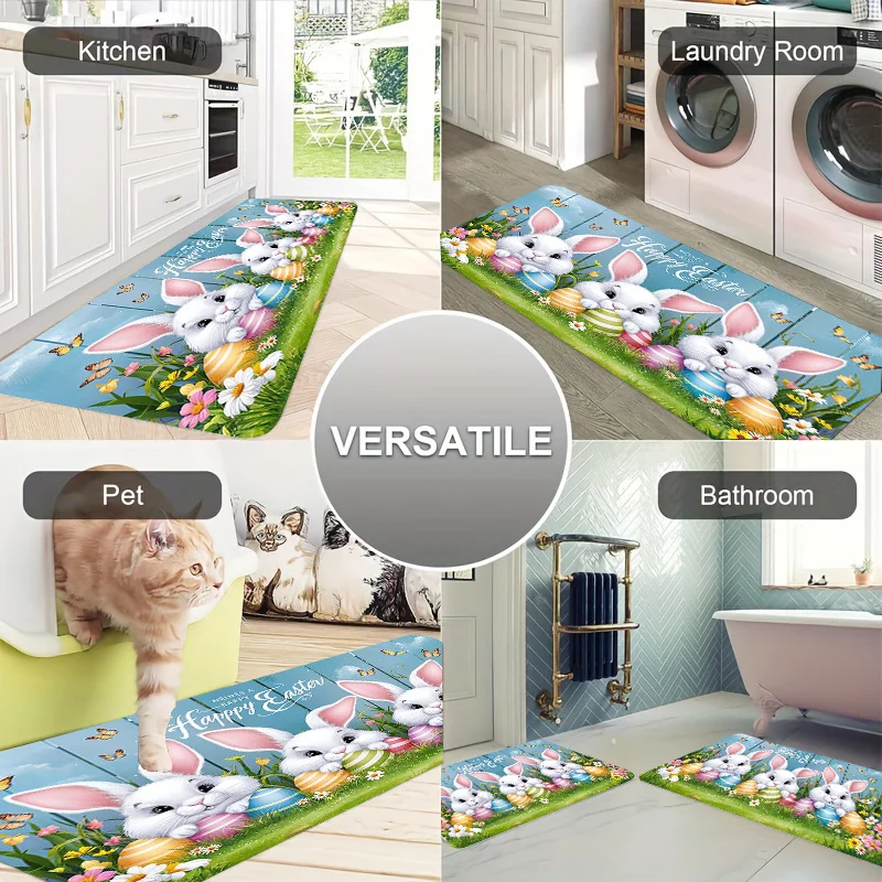 Easter Bunny Eggs Butterfly Kitchen Mat Home Decor Washable Corridor Balcony Rugs Bathroom Non-slip Floor Mat Entrance Doormat