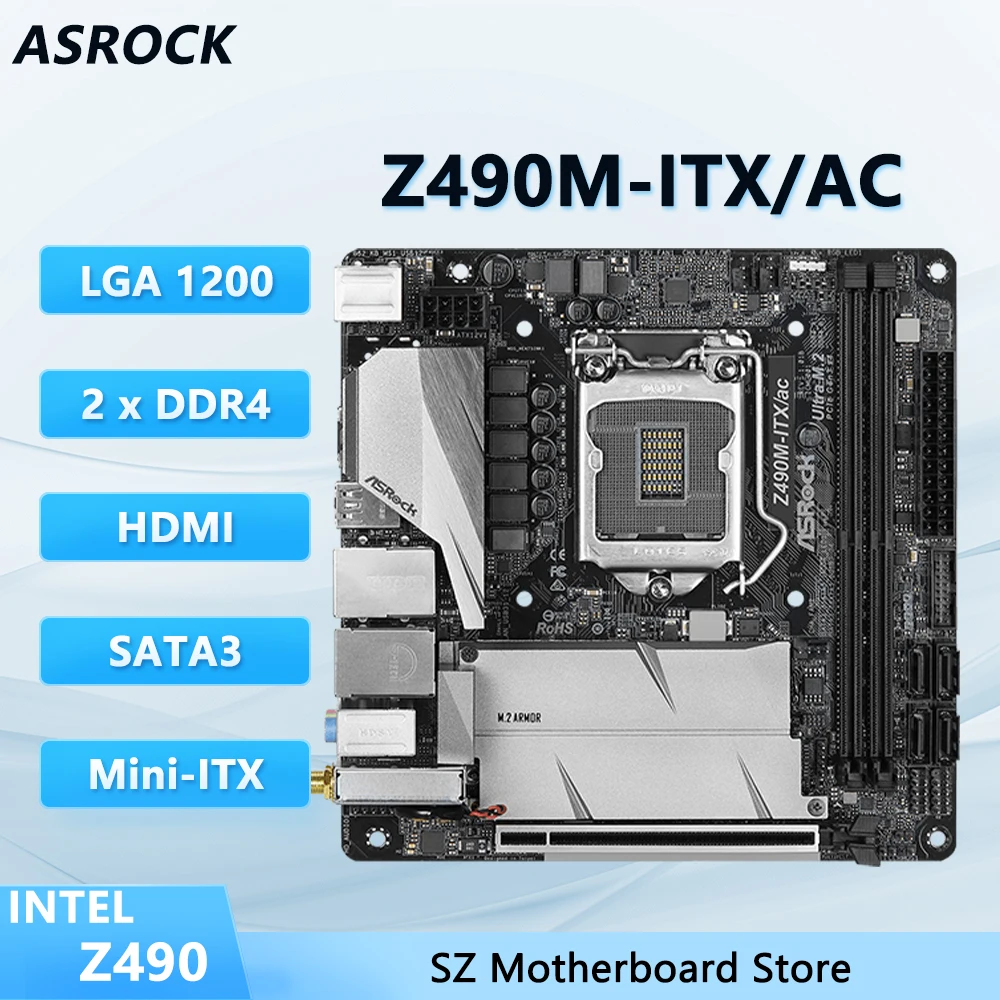 ASROCK Z490M-ITX/AC Z490 LGA 1200 carte mère prise en charge i9-10900K i7-10700 i5-10600K i3-10100 CPU DDR4 SATA3 USB 2.0 Mini