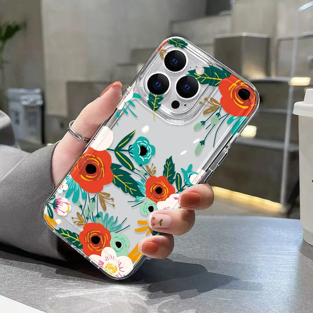 아이폰 15 17 Pro Max 16 13 11 14 Plus 12 17 Air 16E 17Promax 실리콘 충격 방지 투명 꽃무늬 폰 케이스