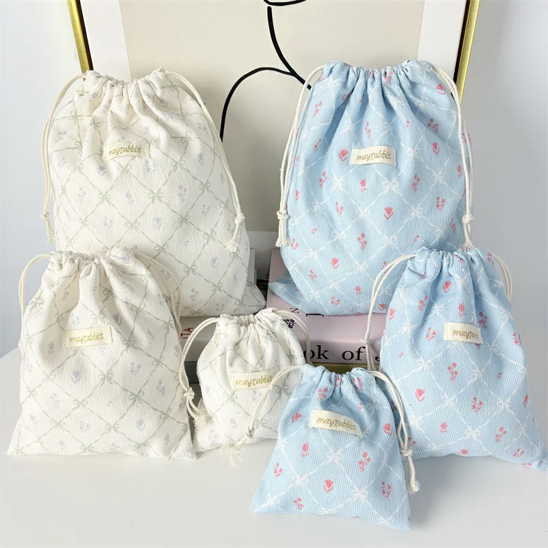 Torba do przechowywania z kokardą w kratkę, przenośna kosmetyczka ze sznurkiem, podróżna torba ze sznurkiem do pakowania i organizowania różnych przedmiotów.