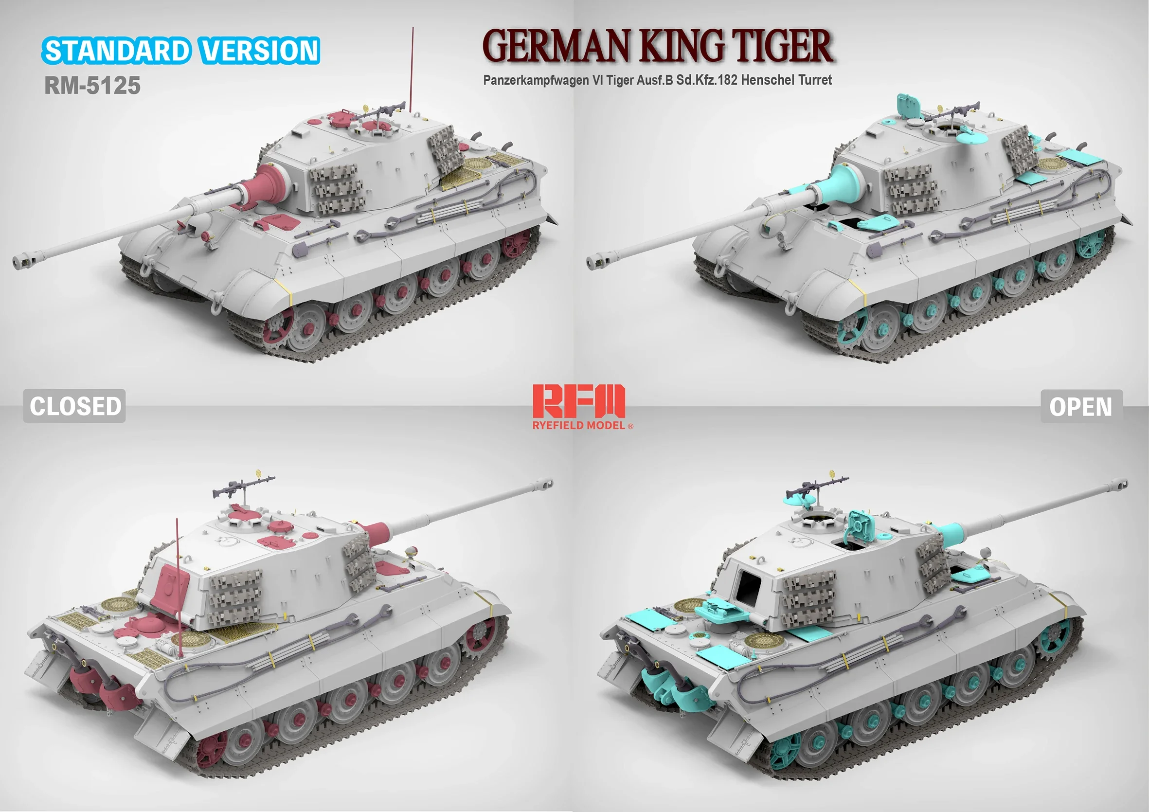 Ryefield model assembly model kit RM-5125 Sd. Kfz.182 King Tiger Henschel Turret Standard Version  1/35