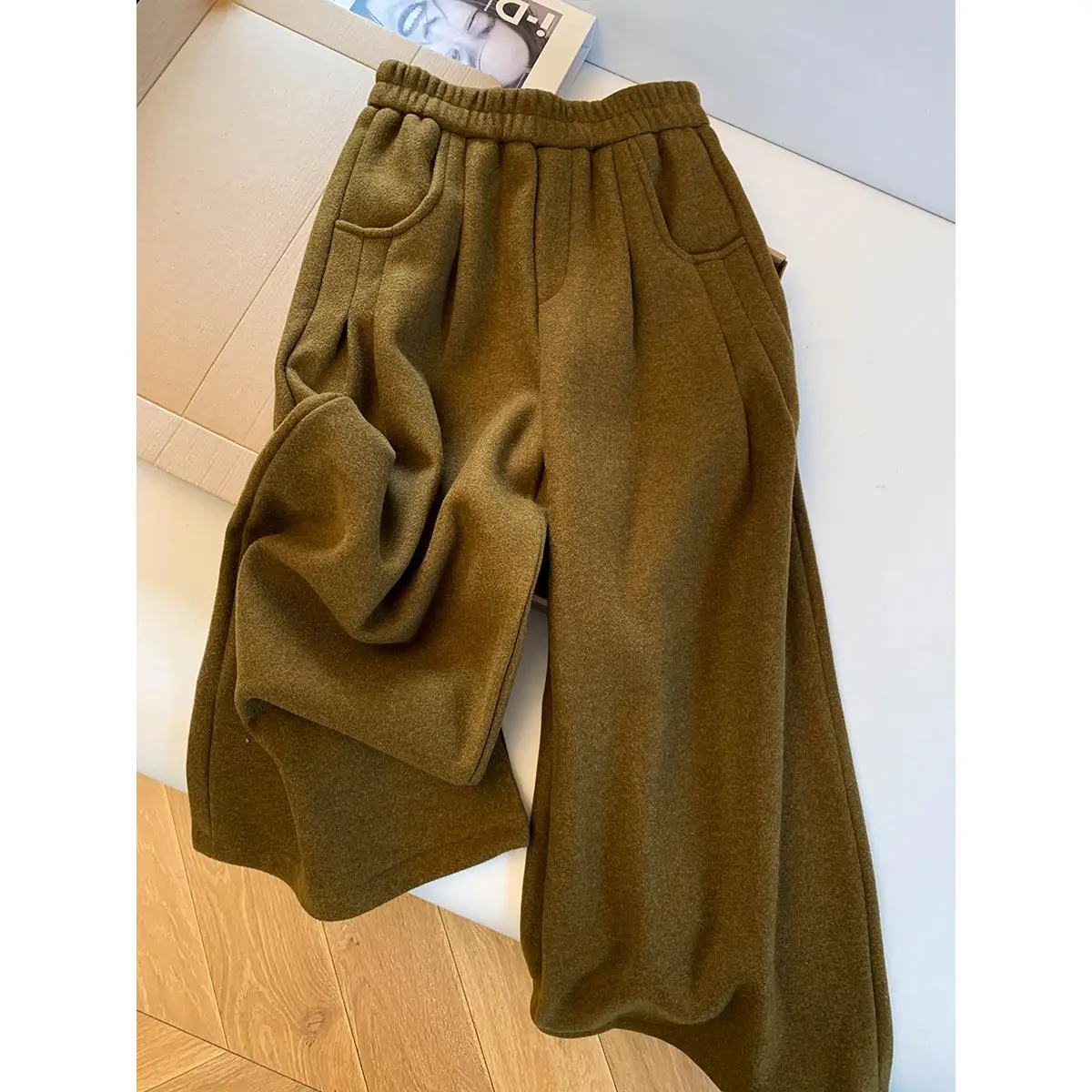 

Faionable High Waist Wide Leg Pants Women's Casual Trousers Korean Sle Elastic Waist Bend Knife Pants Autumn New Arrival