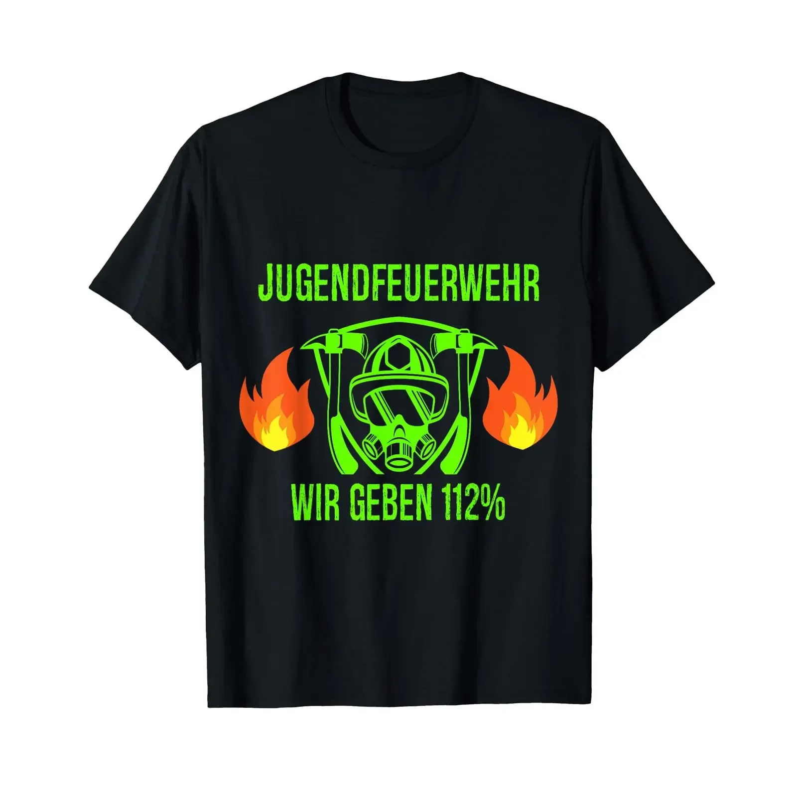 T-Shirt mit deutschem Text Wir geben 112 Prozent Jugendfeuerwehr, Vintage-Look, gewaschen, stilvoll, Herrenmode, Designerkleidung, vielseitiges Grafikdesign.