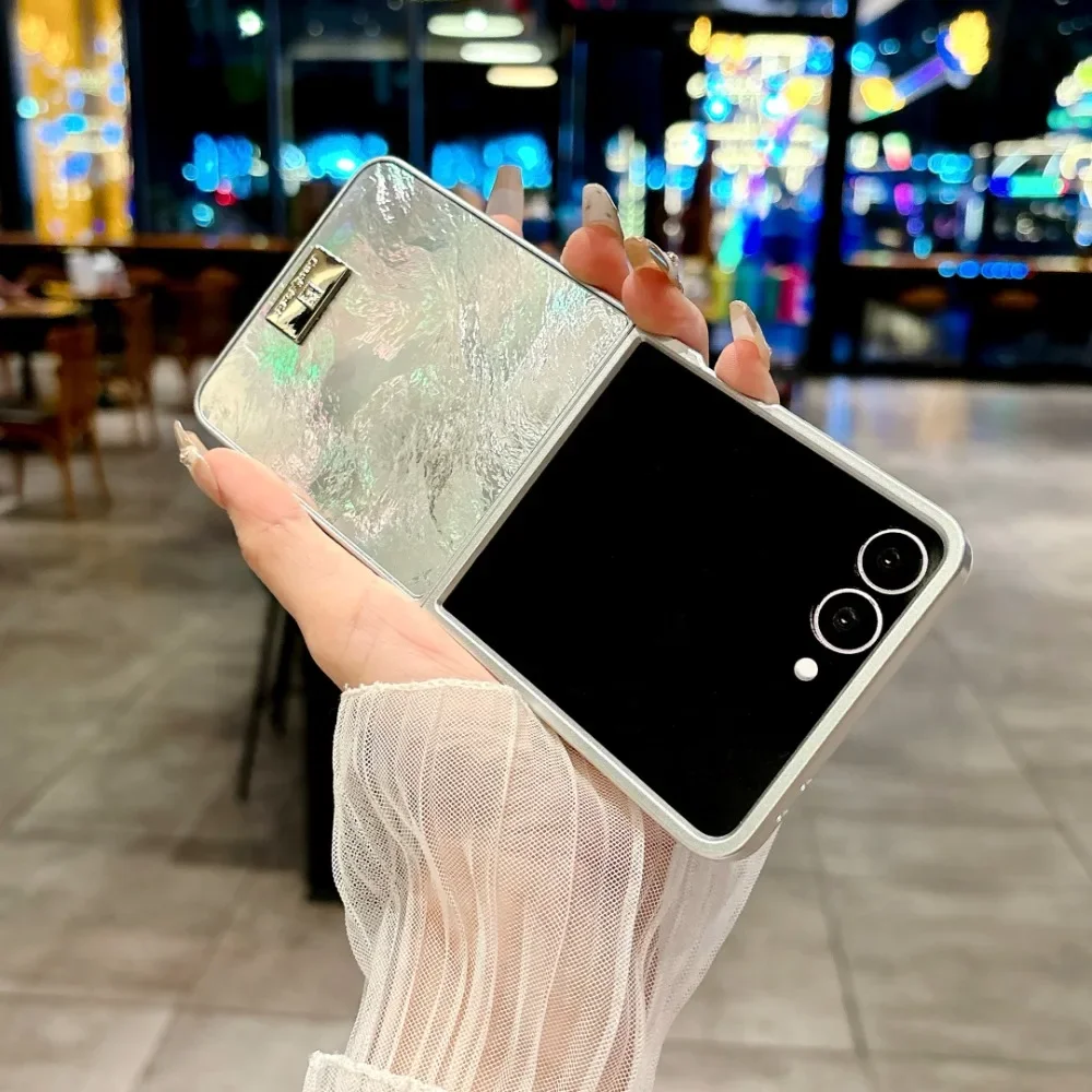 Luxus Silber Rand Feder Garn Telefon Fall Telefon Fall für Samsung Galaxy Z Flip 7 FE 6 5 4 Flip7 Flip6 Flip5 Flip4 Flip3 Abdeckung