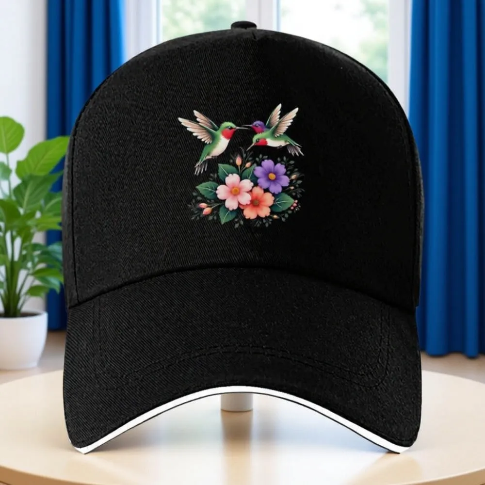 Hummingbird Floral Graphic Baseball Cap Polyester Adjustable Unisex Outdoor Casual Cap