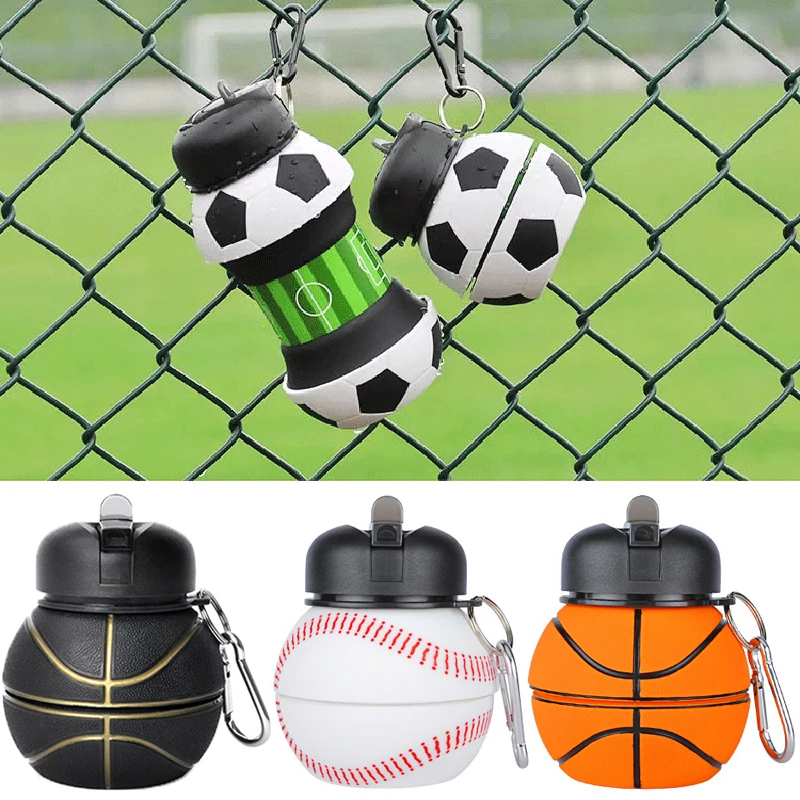 Silicone Foldable Water Bottle, Football, Basketball, Tennis, Portable Kettle, Travel, Picnic, New Year, Adult, Children