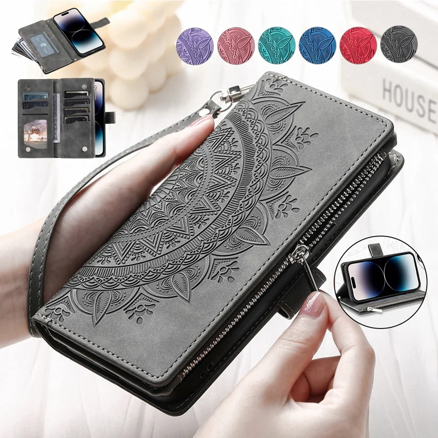 

Zipper Flip Cover Three-layer Phone Bag for Xiaomi Redmi Note 13 Pro 13 12 11 11S 10 9 8 PU Leather Card Slots Cash Wallet Case