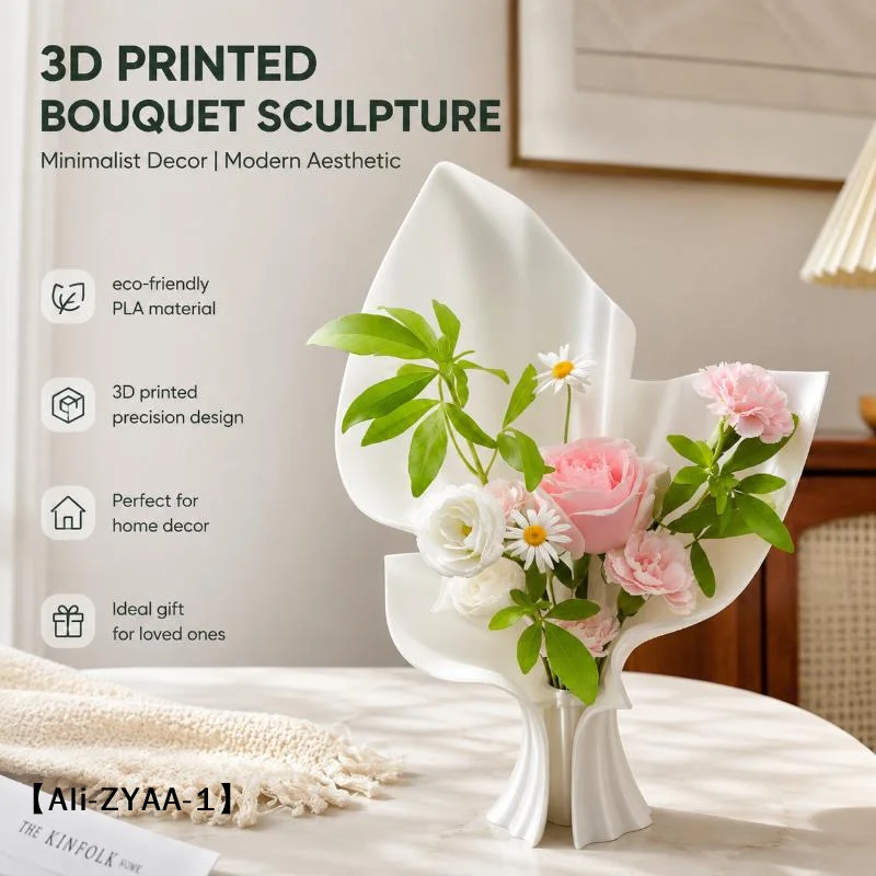 【A】Creative 3D Printing Nordic Style Flower Bouquet Vase Minimalist Irregular Desk Ornament Modern Art Flower Display Sculpture