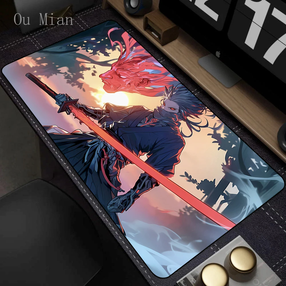 Japanese Samurai Cool Anime Red Large Gaming Mouse Pad Computer Keyboard Pads Desk Mat Office Birthday Gift for Boyfriends Sons