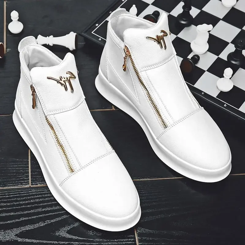 High Top Casual Shoes Platform Men\'s Sneakers Fashion Zipper Ankle Boots Leather Outdoor Shoe Non Slip Comfortable Shoes for Men