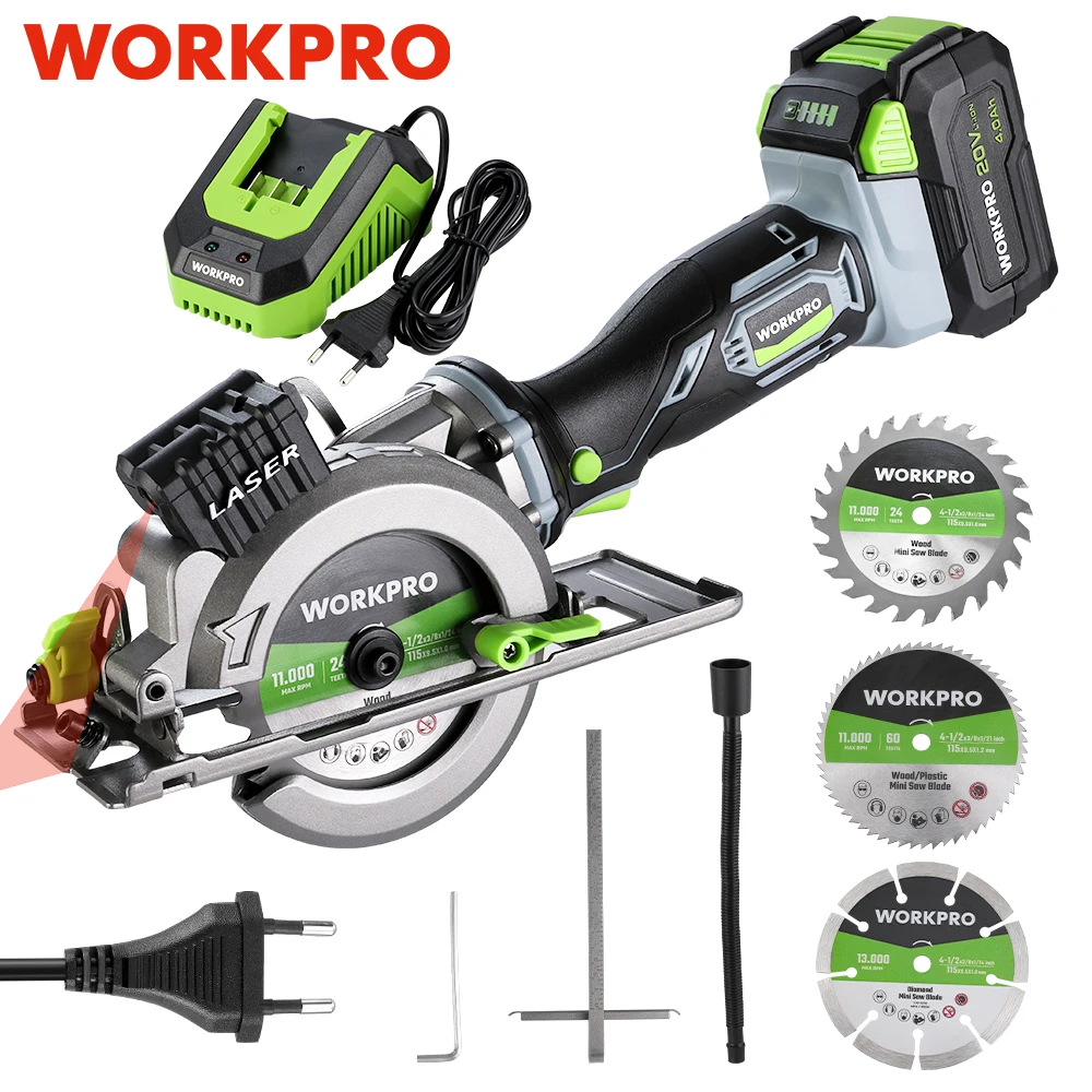 

WORKPRO 20V Cordless Electric Circular Saw With Laser For Wood Ceramic Tile 115 mm Saw Blade 710W Electric Circular Saw No Laser