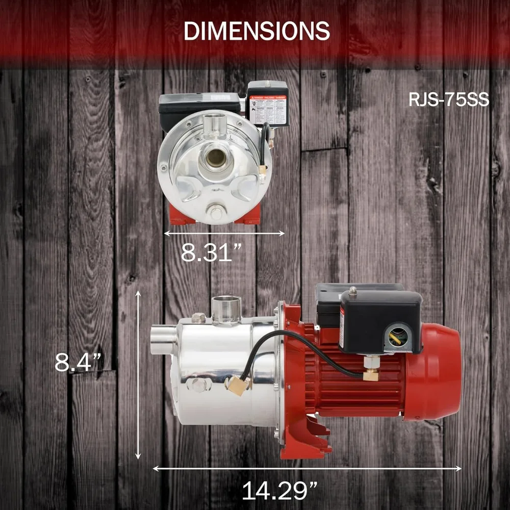 RJS-75SS 115/230 Volt, 3/4 HP, 12.8 GPM Stainless Steel Shallow Well Jet Pump, Red, 97080702