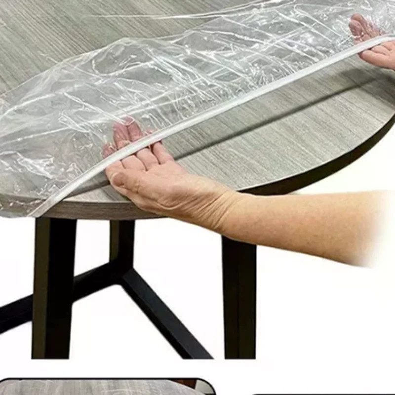 10pcs 0.8/1/1.2/1.4M Disposable Fitted Round Tablecloth Transparent Waterproof Oil-Proof Dinning Table Cover Protector Cloth