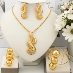 Luxury Necklace Women Dubai Gold Color Jewelry Set Original Design Earrings Ring Bangle Wedding Costumes Jewellery Party Gift
