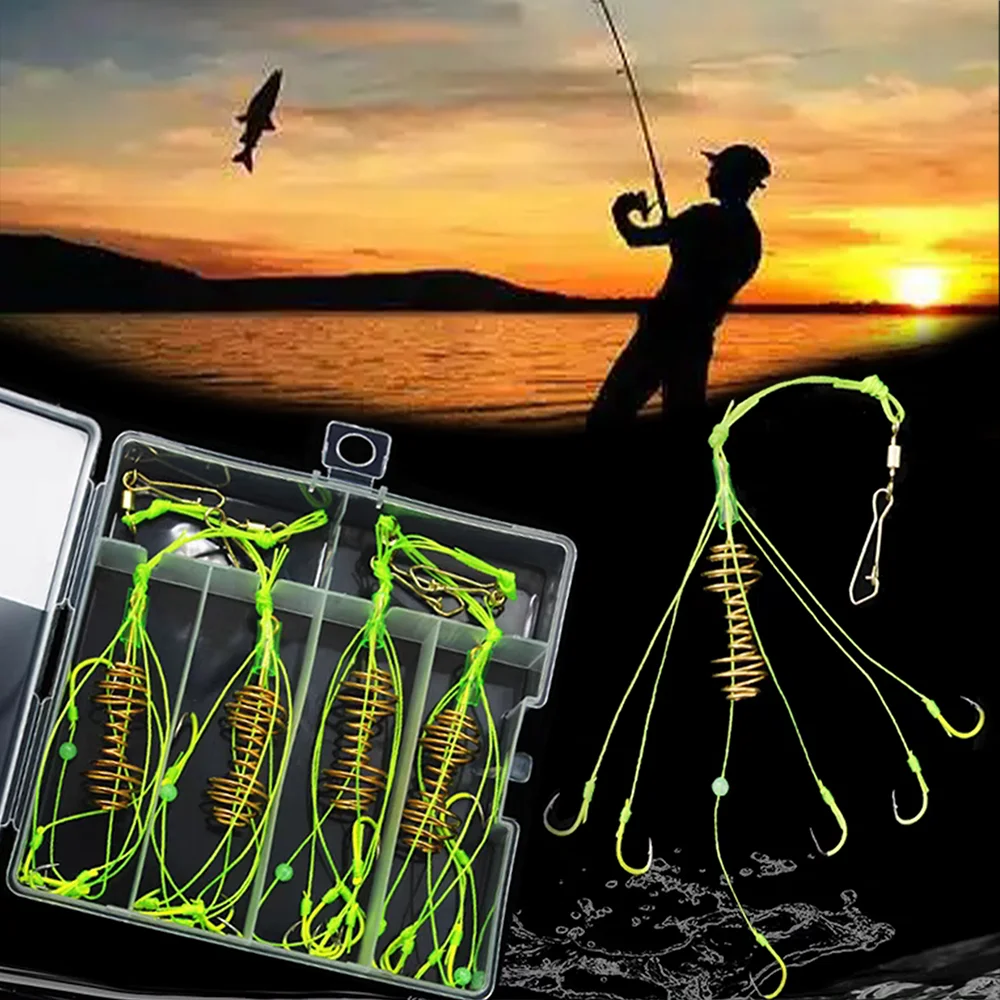 4Pcs Drum Spring Anti-wound Explosive Hooks Bait Spring Fishhooks with Luminous Beads Fishing Accessories Sea Pole Fishing Gear