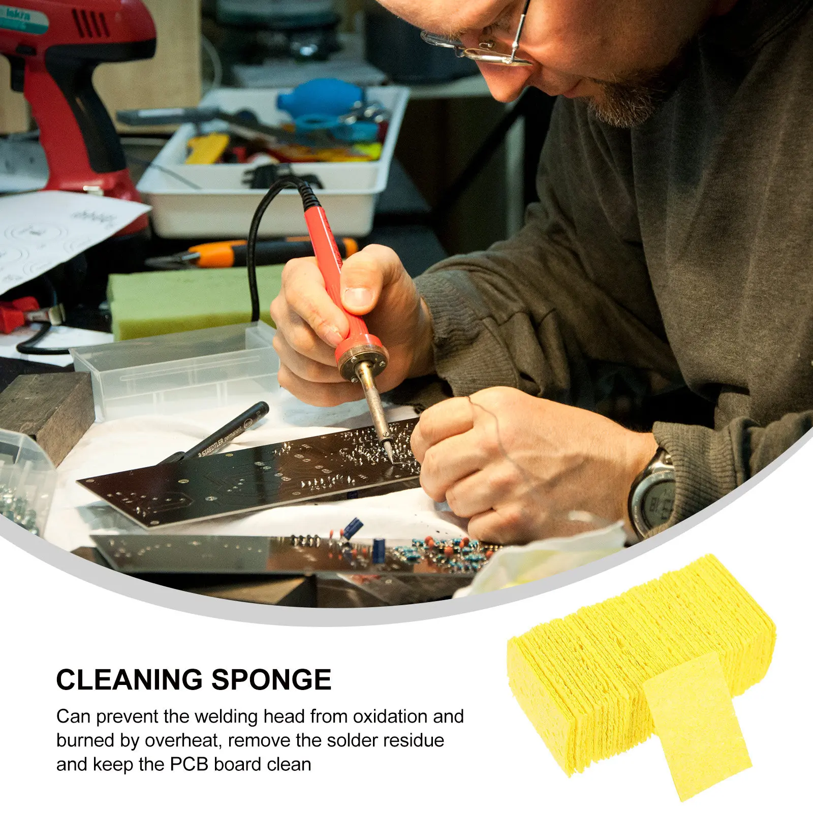 

50Pcs Soldering Sponge Yellow High Temperature Resistant Anti Scald Cleaning Tool for Welding Head Remove Tin Cleaner Pcb Board